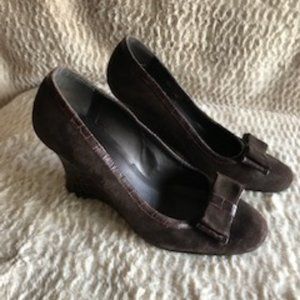 Massimo Baldi Dark Brown Suede Bow Heel Pump